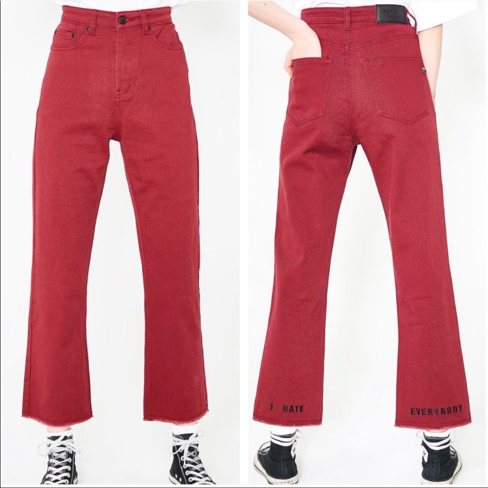 Lazy Oaf X Daria Red I Hate Everybody Frayed Hem Jeans Size 24
